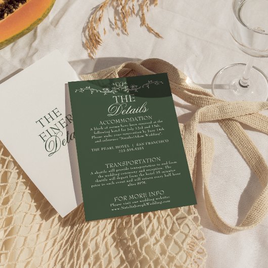 Carte D'accompagnement Modern Emerald Green Boho Floral Wedding Details