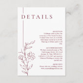 Carte D'accompagnement Modern Floral Chic Burgundy Wedding Details (Devant)