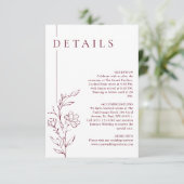 Carte D'accompagnement Modern Floral Chic Burgundy Wedding Details (Debout devant)