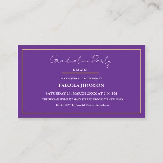 Carte D'accompagnement Modern Graduation Name Card Insert Gold Frame (Dos)
