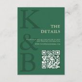 Carte D'accompagnement Modern Green Monogram Minimalist Wedding (Devant)