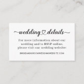 Carte D'accompagnement Modern Heart Script Mariage Détails Site Web (Devant)