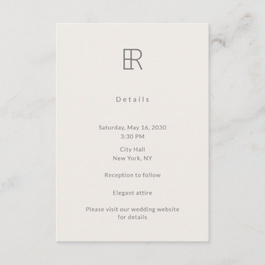 Carte D'accompagnement Modern Minimal Monogram Wedding Details Card (Devant)