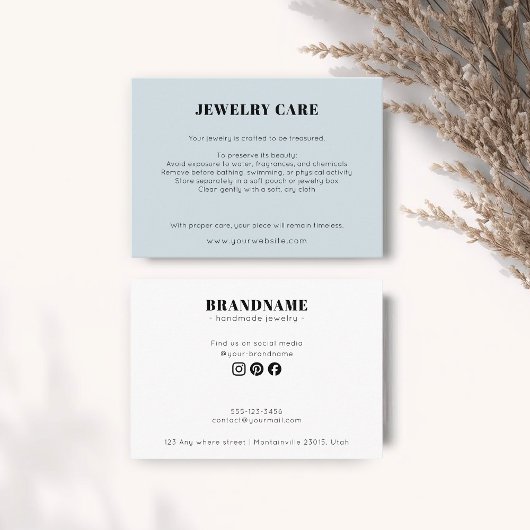 Carte D'accompagnement Modern Minimalist Blue Jewelry Care Insert Card
