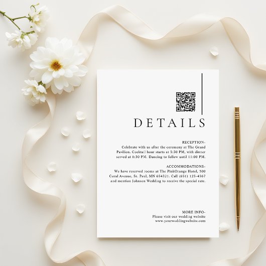 Carte D'accompagnement Modern Minimalist QR Code Wedding Details