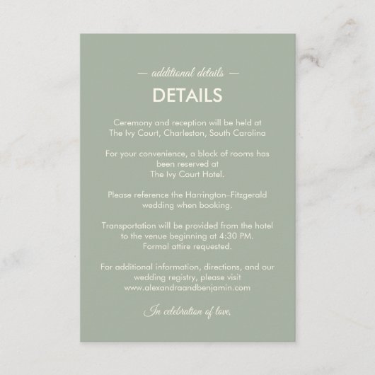 Carte D'accompagnement Modern Minimalist Wedding | Sage Green Timeless  (Devant)