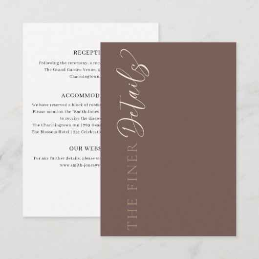 Carte D'accompagnement Modern Mocha Brown Wedding Details (Devant / Derrière)