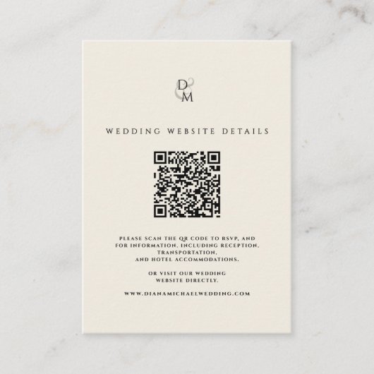 Carte D'accompagnement Modern Monogram Wedding Website Details QR Code (Devant)