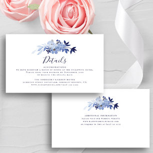 Carte D'accompagnement Modern Navy Blue Floral Folial Détails du Mariage