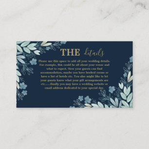 Carte D'accompagnement Modern Navy Blue & Gold Botanical Détails Mariage