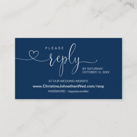 Carte D'accompagnement Modern Navy Blue, Online RSVP sur le site Mariage  (Devant)
