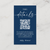 Carte D'accompagnement Modern Navy Blue QR Code Petit Mariage Détails (Devant)