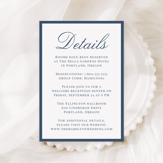 Carte D'accompagnement Modern Navy Border Wedding Details