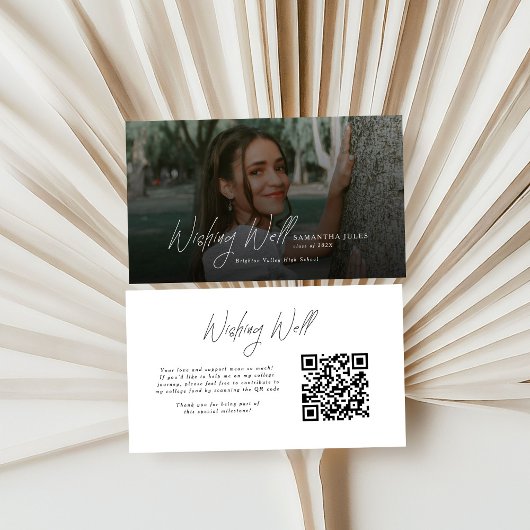 Carte D'accompagnement Modern  Photo Graduation QR Code Wishing Well