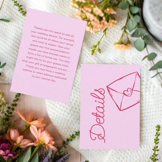 Carte D'accompagnement Modern Pink & Red Sketch Wedding Details