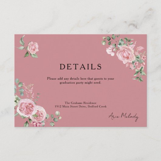 Carte D'accompagnement Modern Pink Roses Details Graduation (Devant)