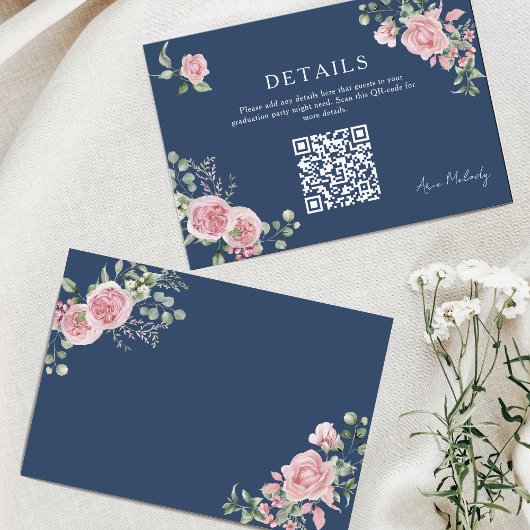 Carte D'accompagnement Modern Pink Roses QR-code Details Graduation