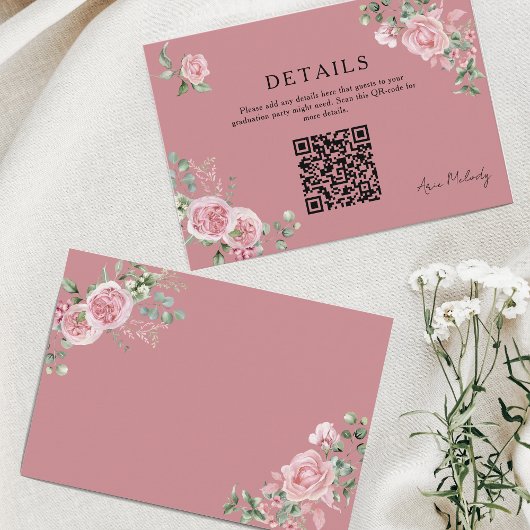 Carte D'accompagnement Modern Pink Roses QR-code Details Graduation