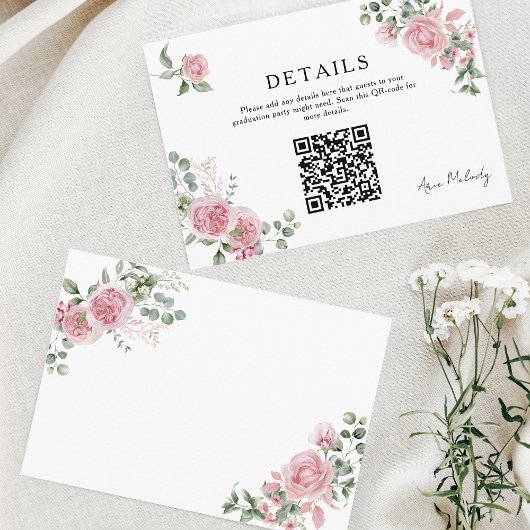 Carte D'accompagnement Modern Pink Roses QR-code Details Graduation