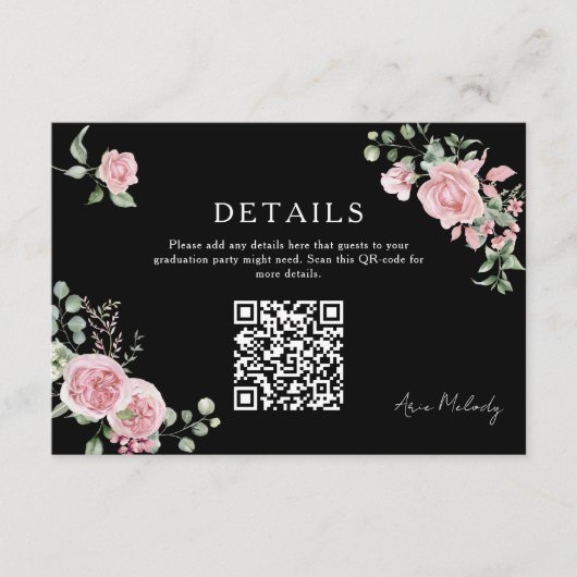 Carte D'accompagnement Modern Pink Roses QR-code Details Graduation (Devant)