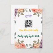 Carte D'accompagnement Modern Purple Floral QR Code RSVP | Scan to Reply  (Devant / Derrière)