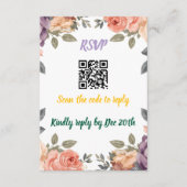 Carte D'accompagnement Modern Purple Floral QR Code RSVP | Scan to Reply  (Devant)