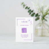 Carte D'accompagnement Modern Purple Line Art Flo QR Code Wedding Website (Debout devant)