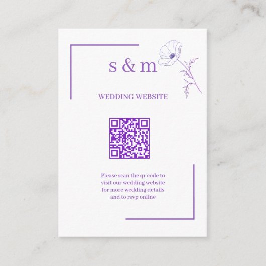 Carte D'accompagnement Modern Purple Line Art Flo QR Code Wedding Website (Devant)