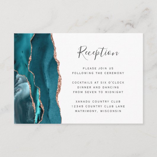 Carte D'accompagnement Modern Rose Gold Silver Agate Wedding Reception (Devant)