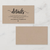 Carte D'accompagnement Modern Rustic Farm Kraft, Détails Mariage (Devant / Derrière)