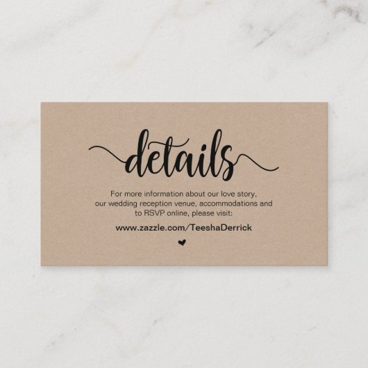 Carte D'accompagnement Modern Rustic Farm Kraft, Détails Mariage (Devant)