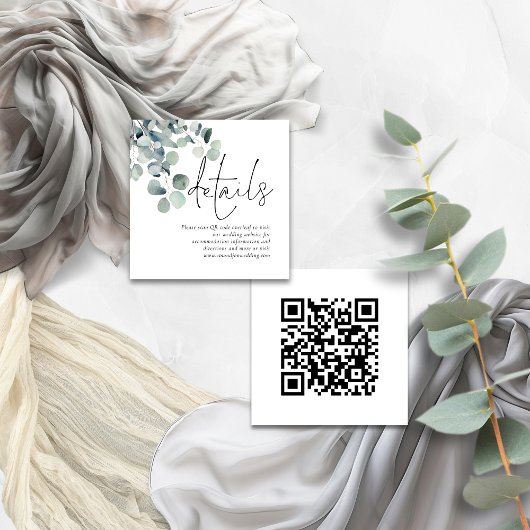 Carte D'accompagnement Modern Sage Eucalyptus QR Code Détails du Mariage