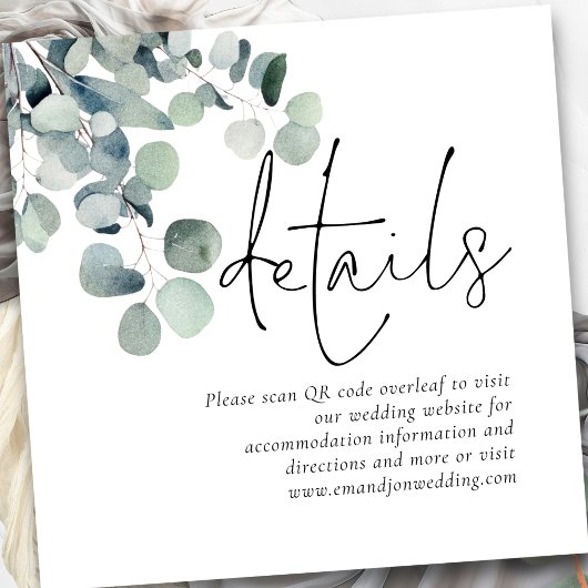 Carte D'accompagnement Modern Sage Eucalyptus QR Code Détails du Mariage