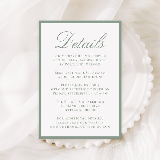 Carte D'accompagnement Modern Sage Green Border Wedding Details