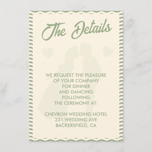 Carte D'accompagnement Modern Sage Green Stripe QR Code Wedding Details (Devant)