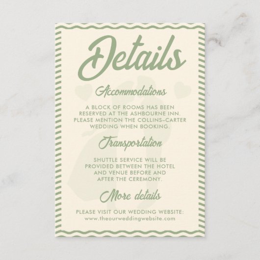Carte D'accompagnement Modern Sage Green Wavy Stripe Wedding Details (Devant)