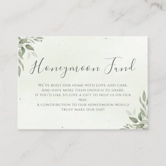 Carte D'accompagnement Modern Sage Greenery Honeymoon Fund (Devant)