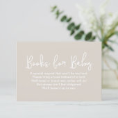 Carte D'accompagnement Modern Script Beige Baby shower Book Request (Debout devant)