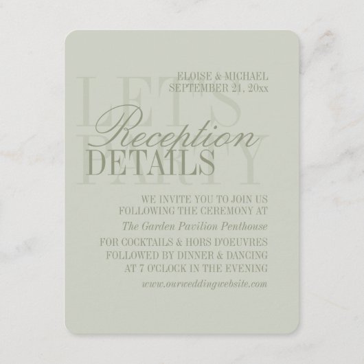 Carte D'accompagnement Modern Script Sage Green Wedding Details (Devant)