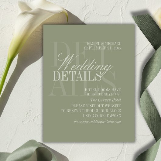 Carte D'accompagnement Modern Script Sage Green Wedding Details QR