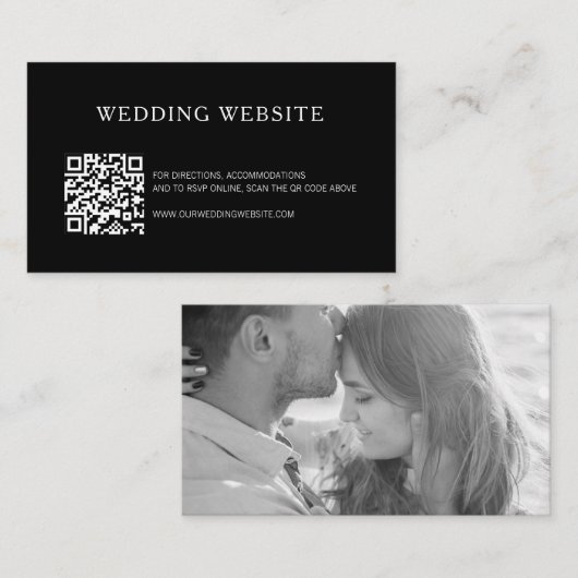 Carte D'accompagnement Modern Simple Photo Black QR Code Site Web Mariage (Devant / Derrière)