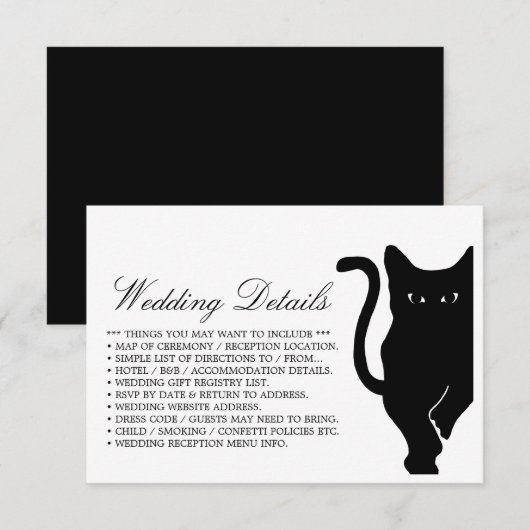 Carte D'accompagnement Modern Whimsical Black Cat Mariage détails (Devant / Derrière)