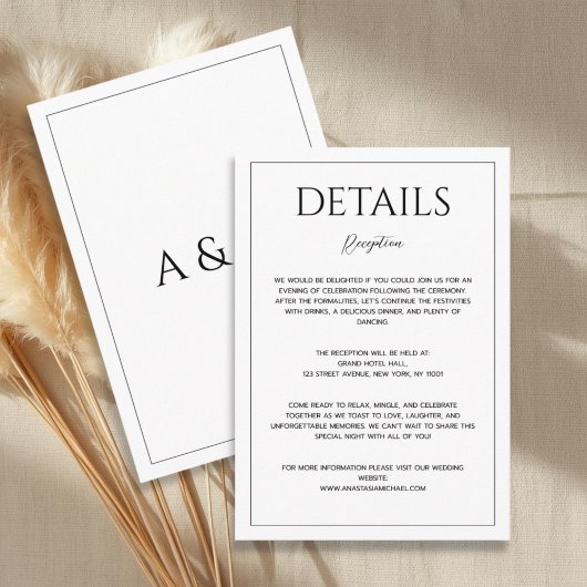 Carte D'accompagnement Modern white black minimalist wedding details