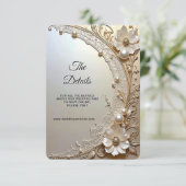 Carte D'accompagnement Modern White Flowers Pearls Detail Enclosure (Debout devant)