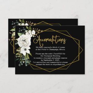 Carte D'accompagnement Moderne Blanc Floral Or Mariage Hébergements