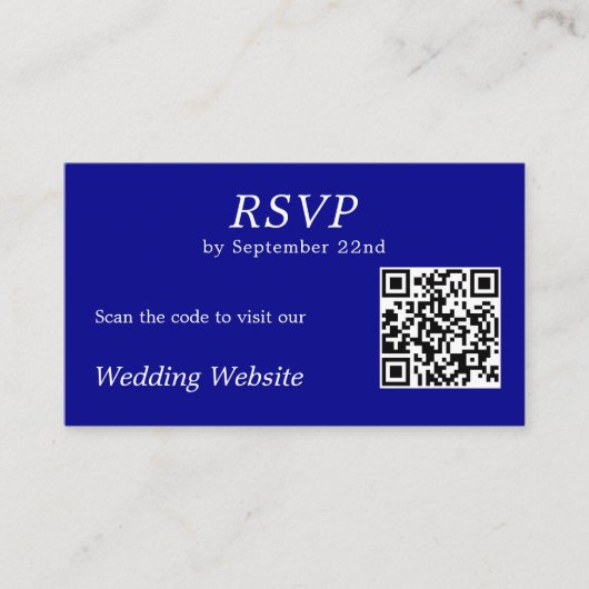 Carte D'accompagnement Moderne Blue RSVP Mariage site web QR Code (Devant)