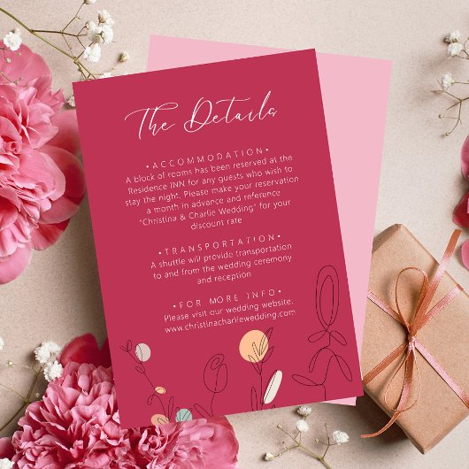 Carte D'accompagnement Moderne Boho Fuchsia Pink Line Art Détails Mariage