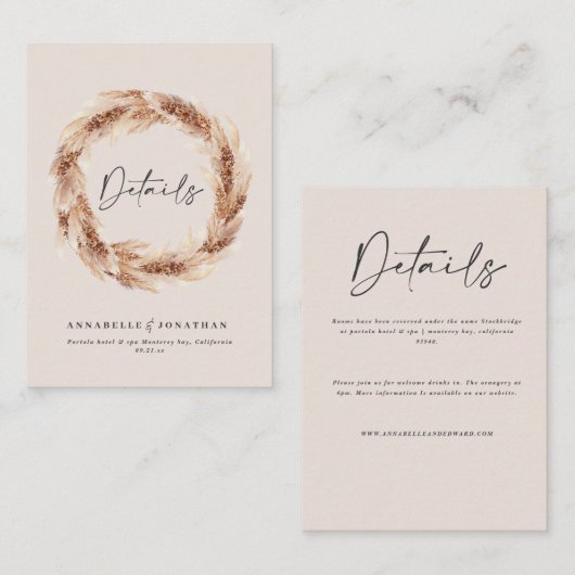 Carte D'accompagnement Moderne boho grange pampas herbe détails mariage (Devant / Derrière)