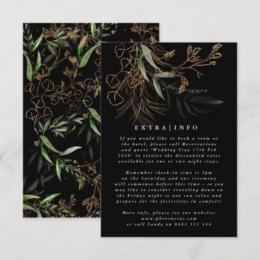 Carte D'accompagnement MODERNE Botanique Eucalyptus ONYX Détails INFO (Devant / Derrière)