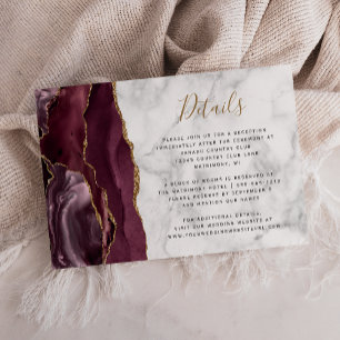 Carte D'accompagnement Moderne Burgundy Gold Agate Marbre Détails Mariage